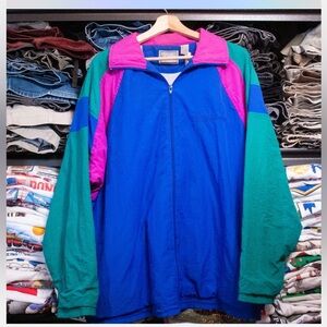 Vintage Hugo Valentino Blue, Green, and Pink Windbreaker